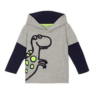 bluezoo Boys' navy dinosaur applique mock sleeve sweater